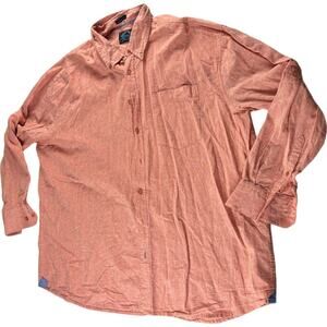 Bruno Mens Pink Button Up Shirt Size 3XT Washable Linen Long Sleeve Collared